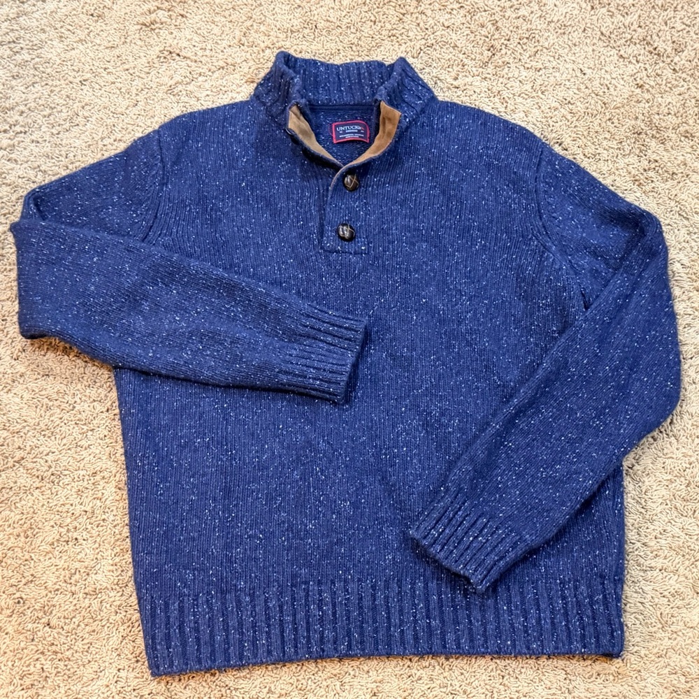 UNTUCKit Vangone Mens Medium Navy Speckled Lambswool Blend Sweater EUC - Picture 3 of 5